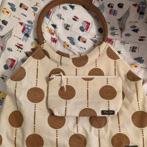 Thirty-One Tote Bag & Small Pouch, Tan w/Brown Dots, 31 Matching Set